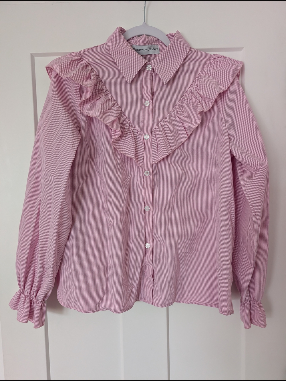 Ruffled Pink Button-Up Blouse